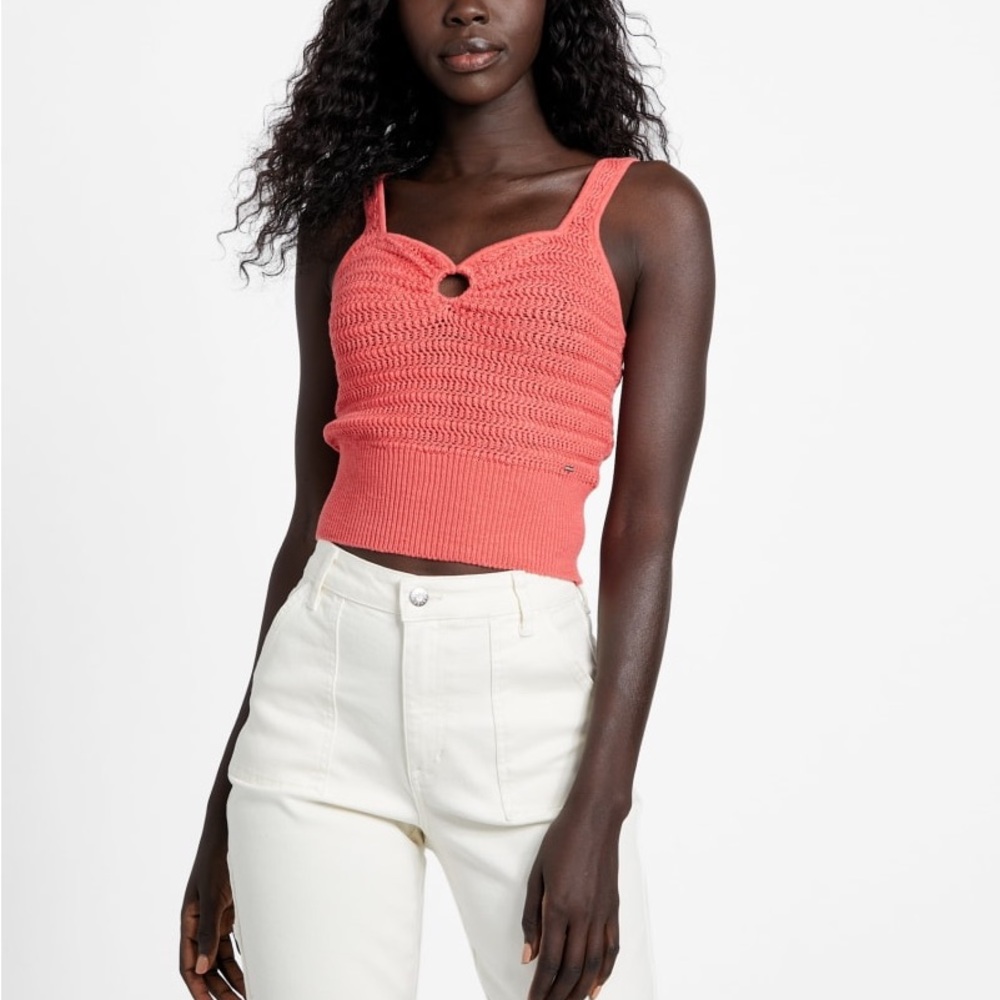 Guess Orange Smocked Sleeveless Tank Top